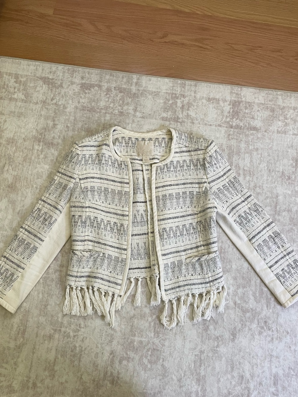 Mcginn Fringed Ivory metallic Patterned Sweater / Tweed Jacket size 4